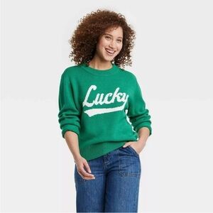 Grayson Threads Lucky Graphic Crewneck Sweater Green | Size M |